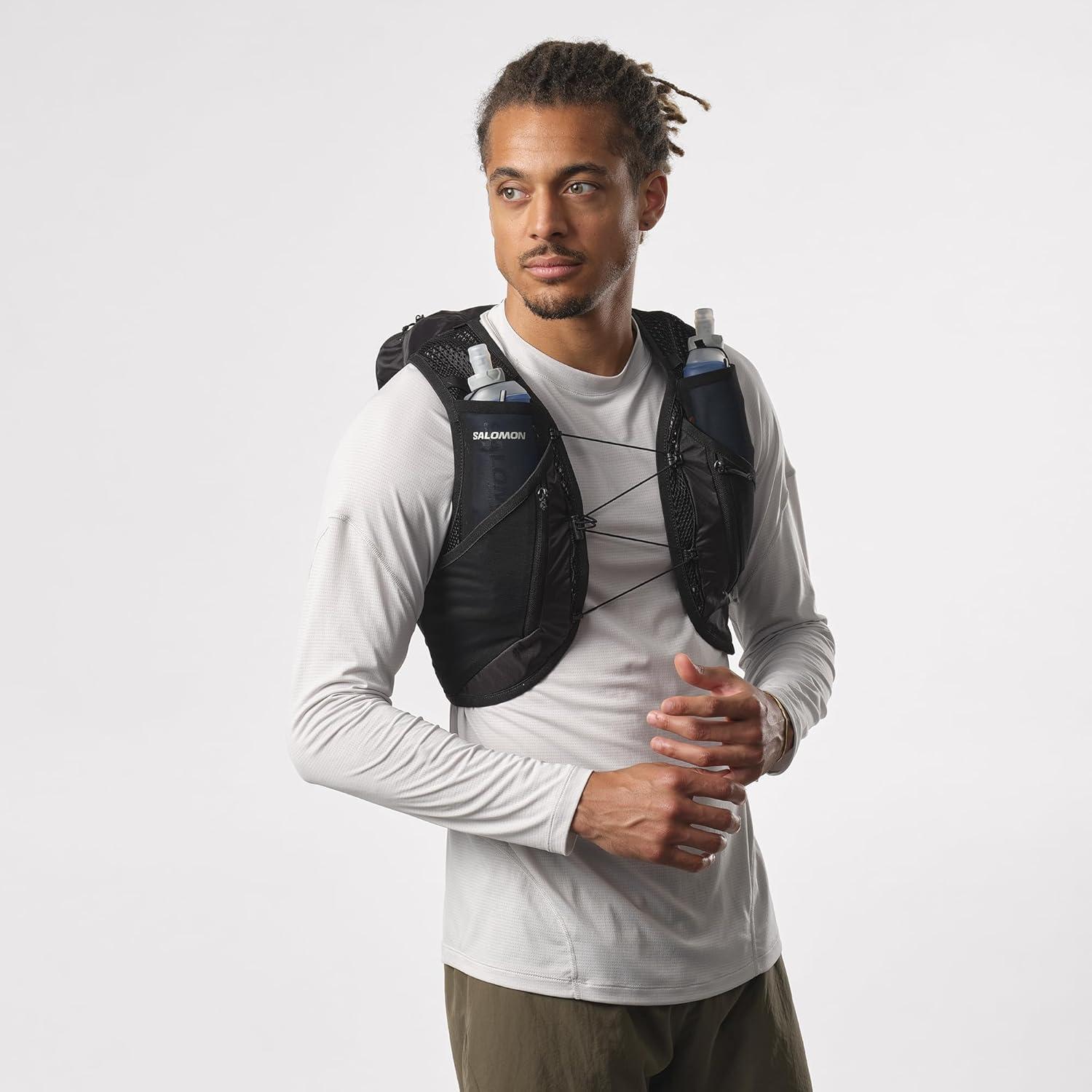 image:imageSalomon Unisex Active Skin 12 Hydration amp Storage Vest with 500ml Flasks IncludedBLACK METAL