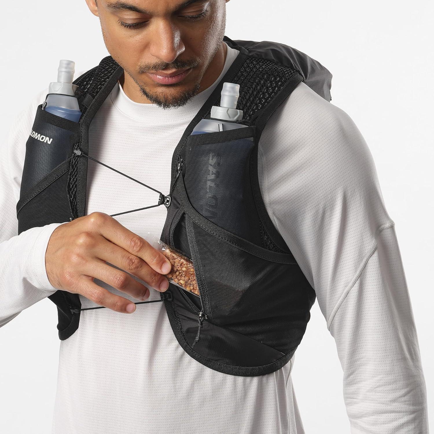 image:imageSalomon Unisex Active Skin 8 Hydration amp Storage Vest with 500ml Flasks IncludedBLACK METAL