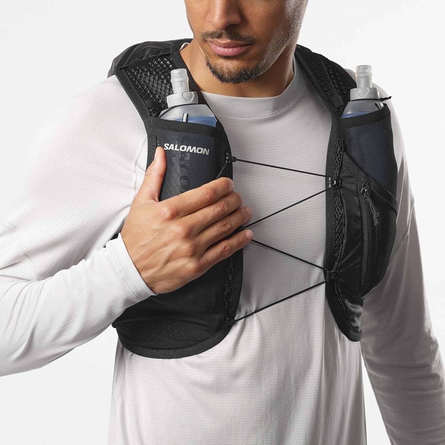 image:imageSalomon Unisex Active Skin 8 Hydration amp Storage Vest with 500ml Flasks IncludedBLACK METAL