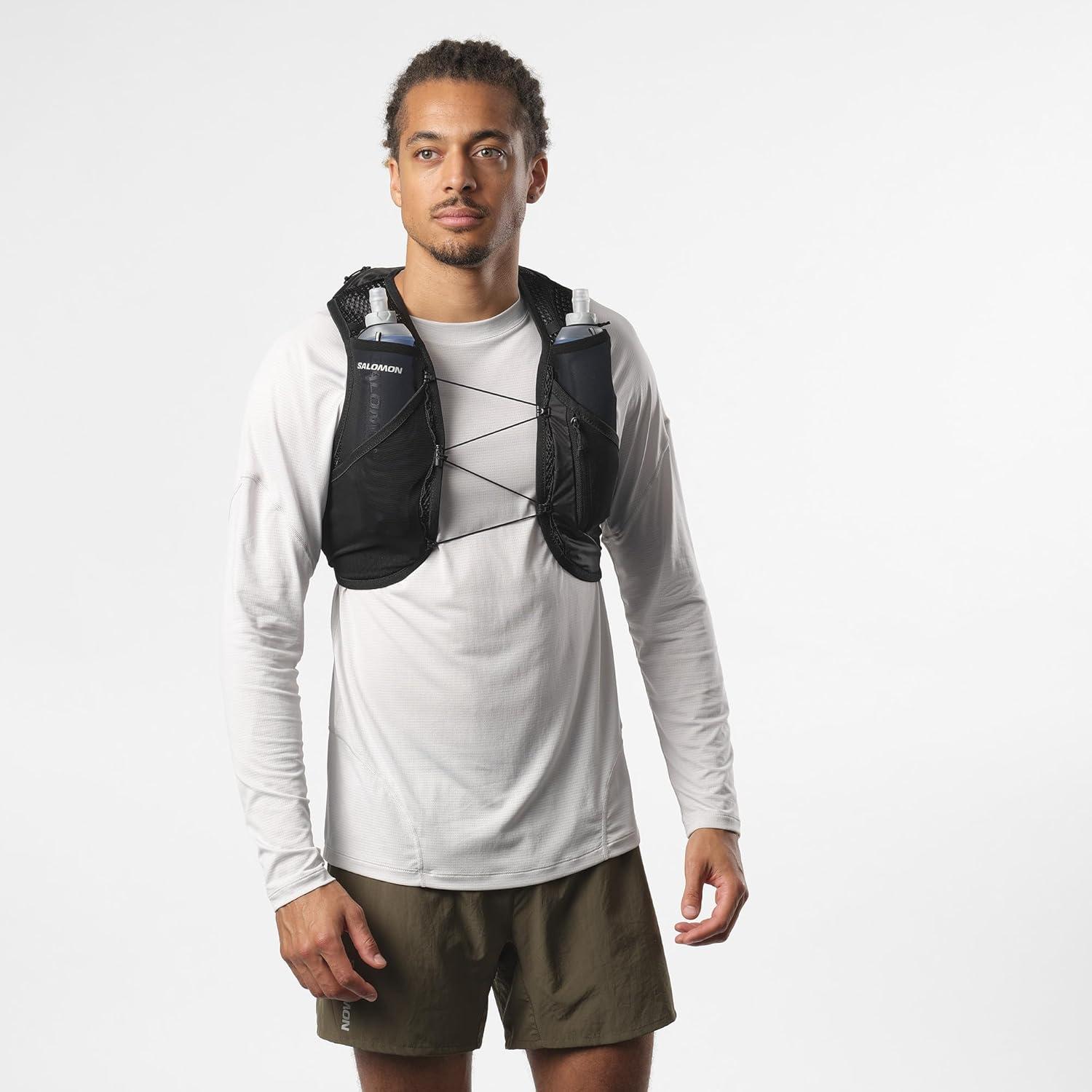 image:imageSalomon Unisex Active Skin 8 Hydration amp Storage Vest with 500ml Flasks IncludedBLACK METAL