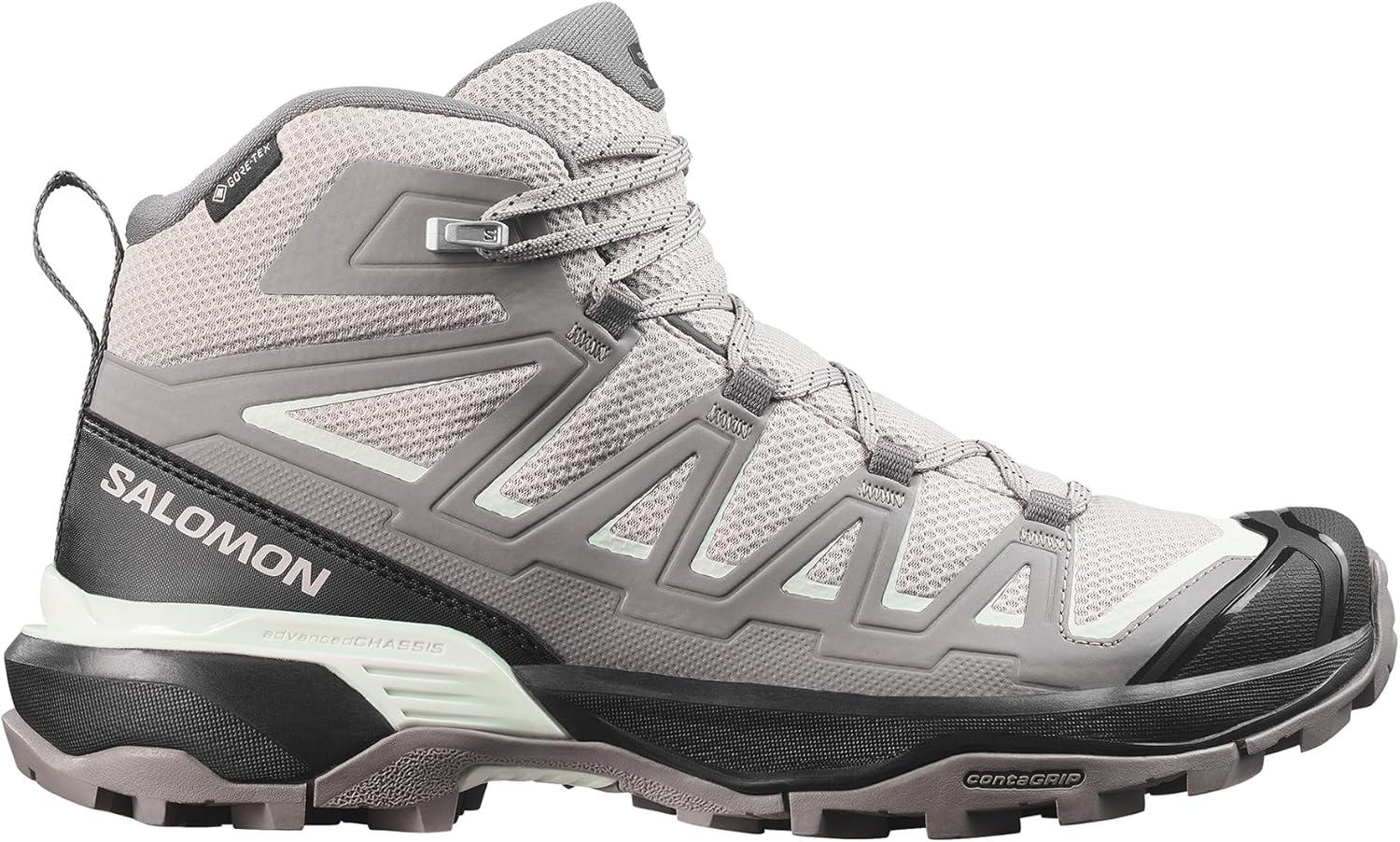 image:imageSalomon Womens X Ultra Flare Mid GoreTex Hiking Shoe Waterproof Shoes with Support amp Stability for Rugged Trails amp MultiDay HikesPalomaCloudburstClearly Aqua